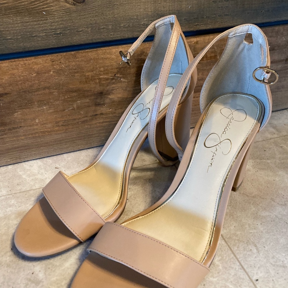 Jessica Simpson Tan High-Heeled Sandals .